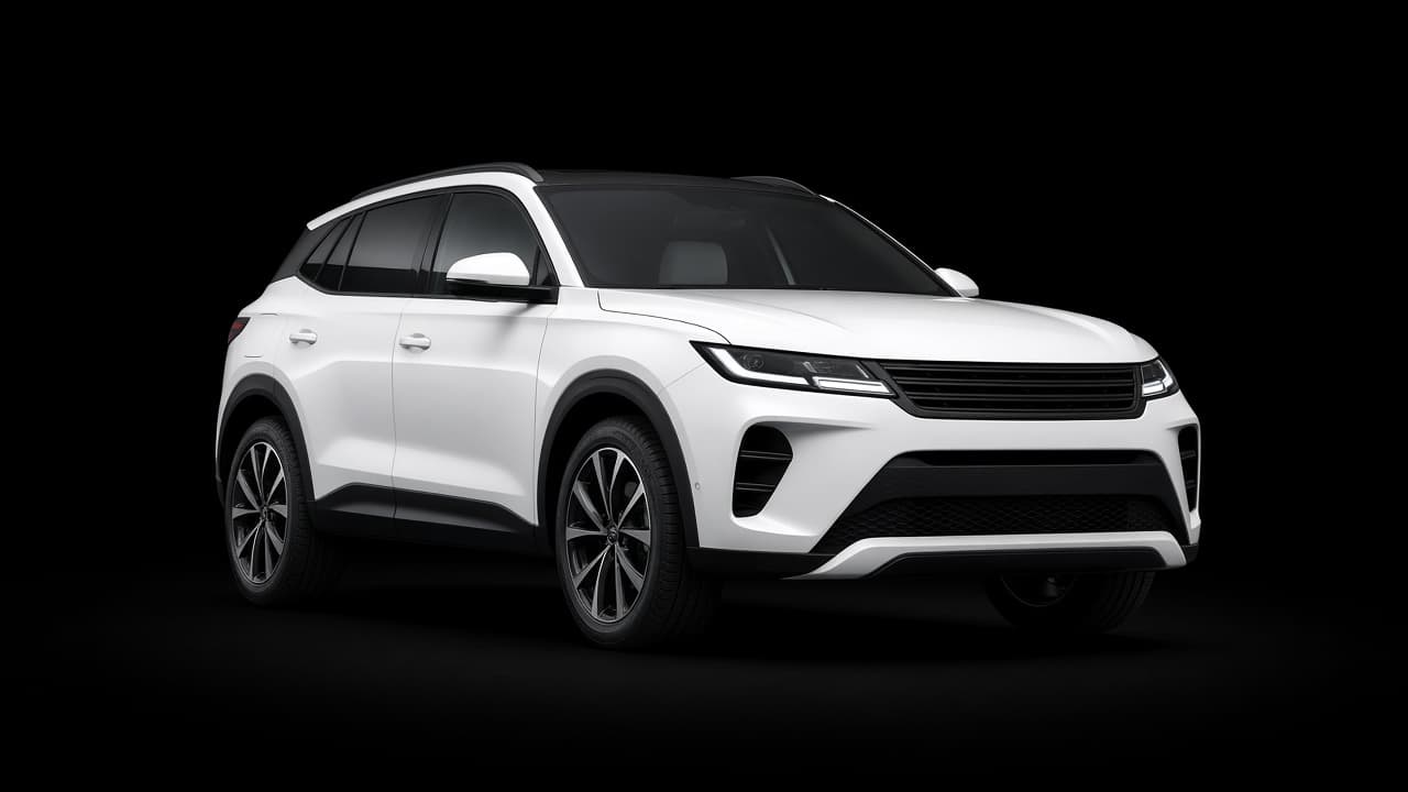 White car on a black background
