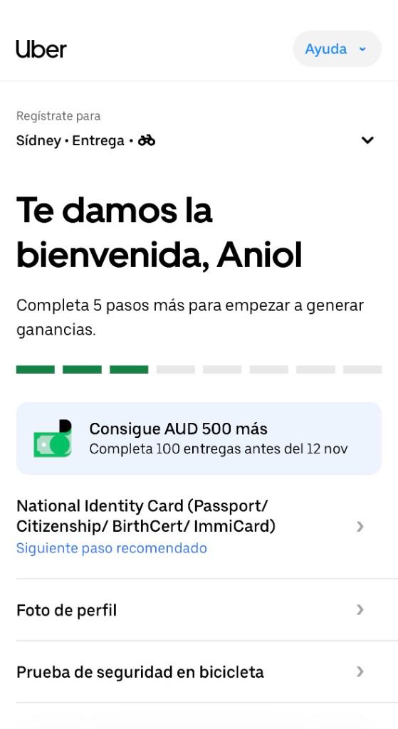 Ejemplo de pantalla de bienvenida de incorporación en bicicleta en Sídney
