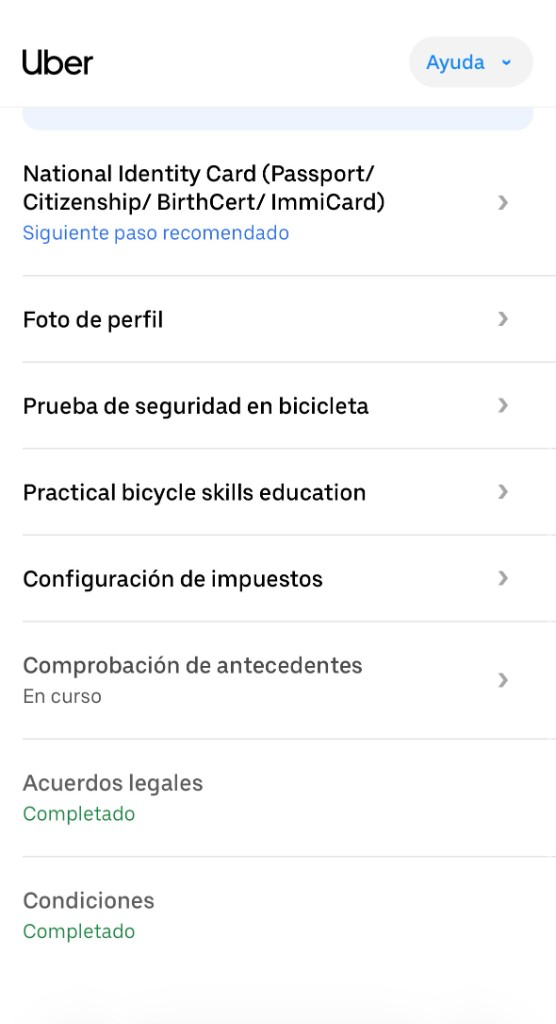 Ejemplo de requisitos pendientes de incorporación en bicicleta